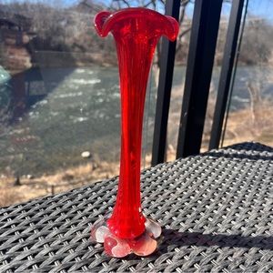 Jack In The Pulpit Handcrafted Art Glass Vase Red Elephant Footed Base 9.5"‎